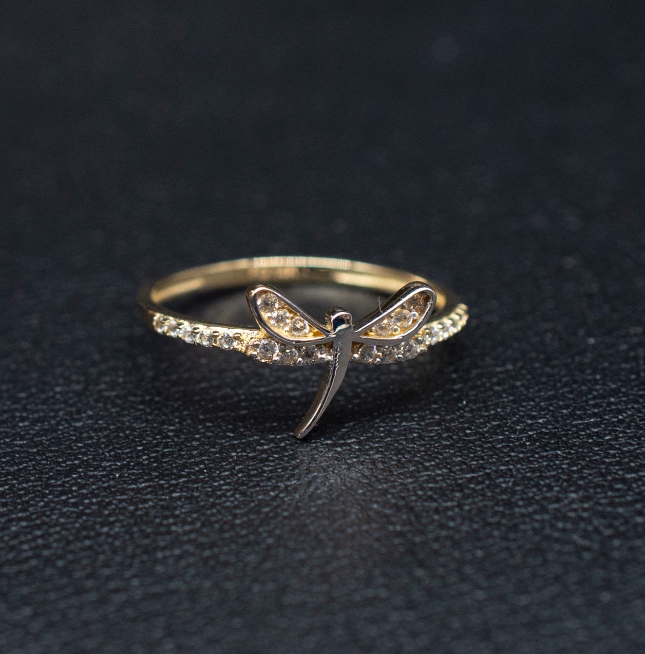 14k Real Solid Yellow Gold Dragonfly Ring, 14k Solid Gold Women Dainty Ring, Dragonfly Gemstone Gold Ring for Women, Gift, Gold Ring