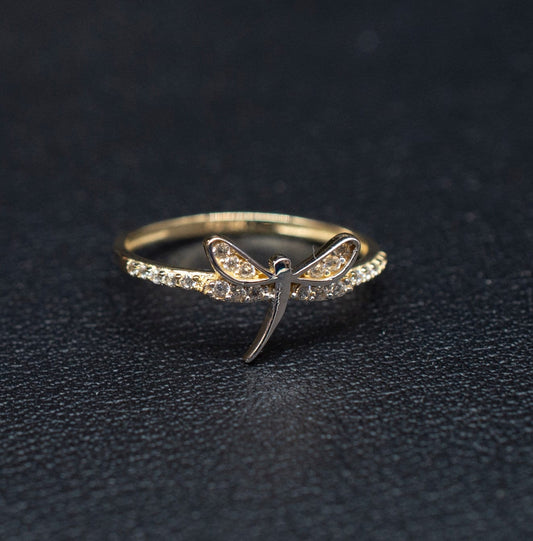 14k Real Solid Yellow Gold Dragonfly Ring, 14k Solid Gold Women Dainty Ring, Dragonfly Gemstone Gold Ring for Women, Gift, Gold Ring