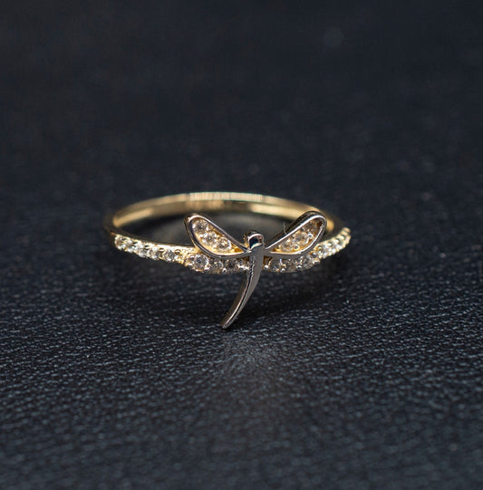 14k Real Solid Yellow Gold Dragonfly Ring, 14k Solid Gold Women Dainty Ring, Dragonfly Gemstone Gold Ring for Women, Gift, Gold Ring