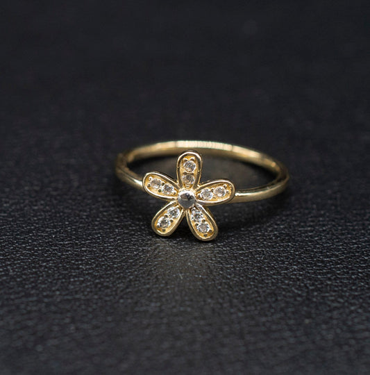 14k Real Solid Yellow Gold Flower Ring, 14k Solid Gold Women Dainty Ring, Flower Gemstone Gold Ring for Women, Gift, Gold Ring