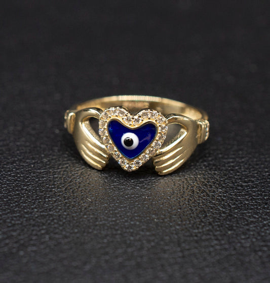 14k Real Solid Yellow Gold Evil Eye  Ring, 14k Solid Gold Women Dainty Ring, Evil Eye Gold Ring for Women,14k Evil Eye Gold Ring