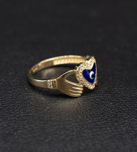 14k Real Solid Yellow Gold Evil Eye  Ring, 14k Solid Gold Women Dainty Ring, Evil Eye Gold Ring for Women,14k Evil Eye Gold Ring