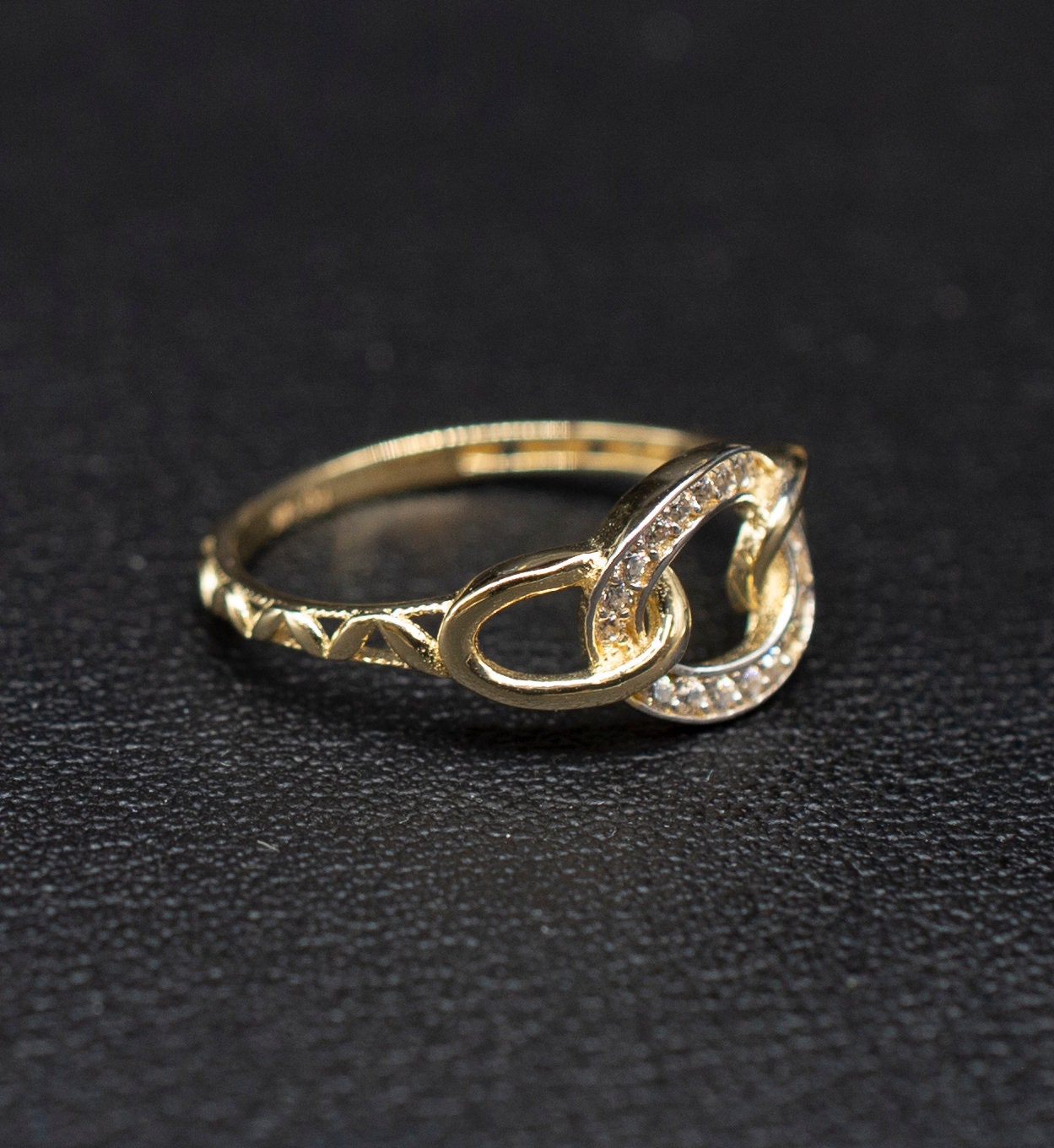 14K Solid Gold Triple Circle Ring, Dainty Gold Ring for Women, Minimalist CZ Circle Ring, Real Gold Stackable Ring, 14k Solid Gold Women