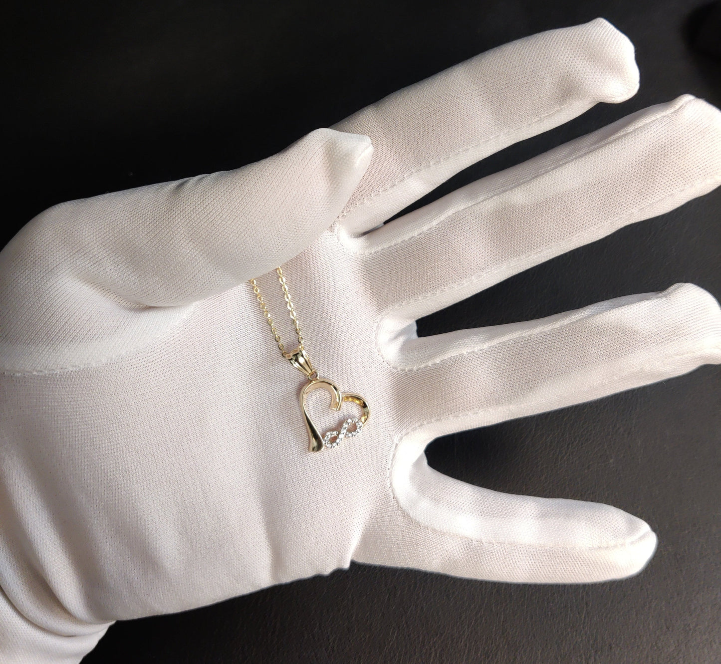 14k Real Gold Infinity Heart Necklace,14K Real SOLID Gold Infinity Heart Charm, 14k Real Gold 1.3mm Cable  Chain Necklace, Valentine's day