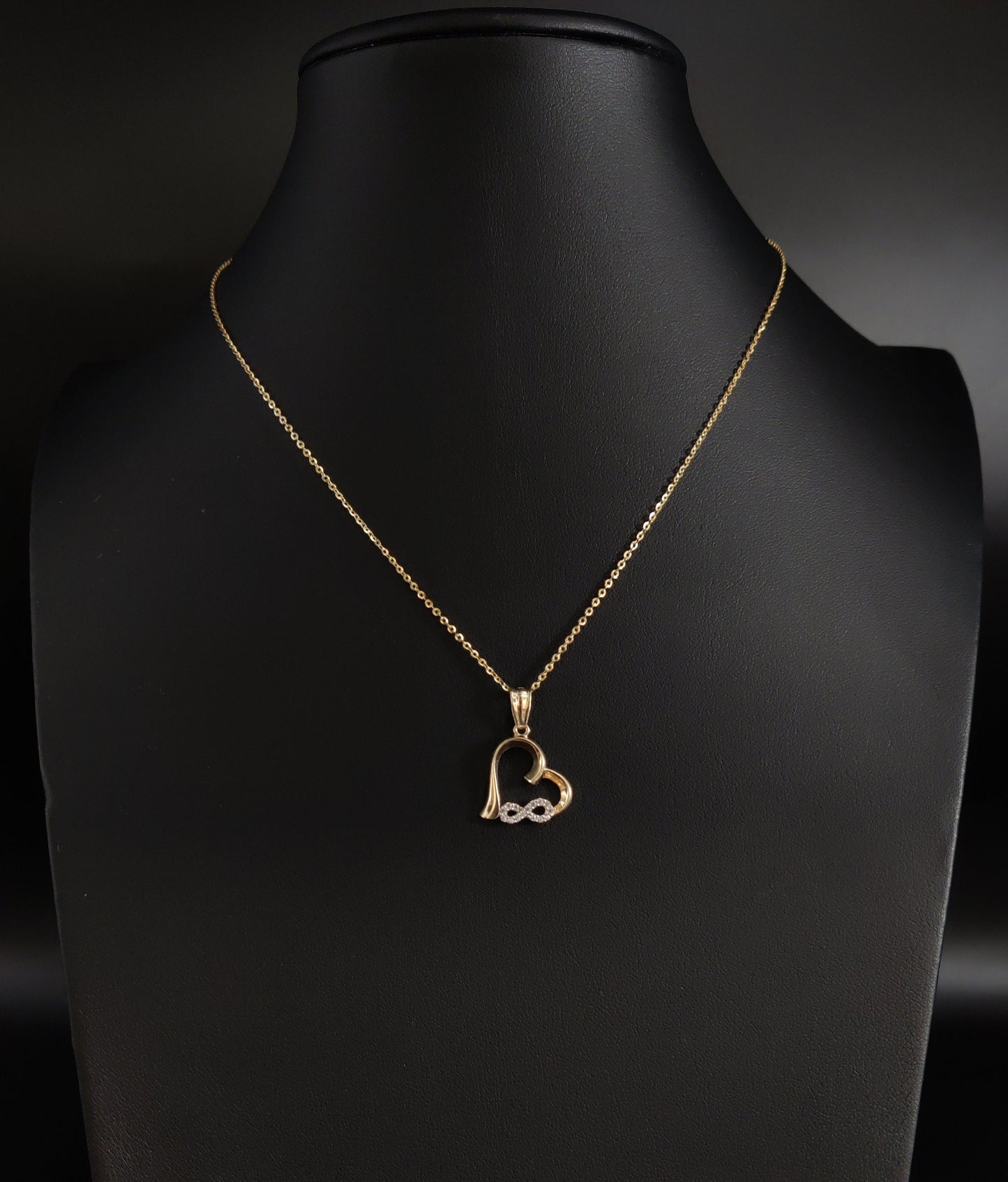 14k Real Gold Infinity Heart Necklace,14K Real SOLID Gold Infinity Heart Charm, 14k Real Gold 1.3mm Cable  Chain Necklace, Valentine's day