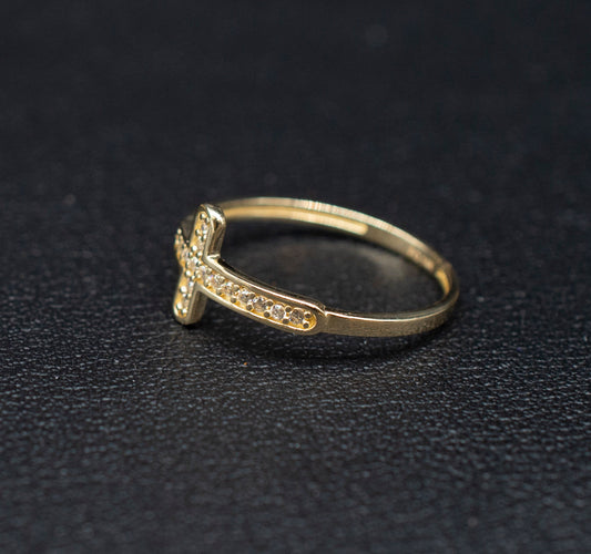 14k Real Solid Yellow Gold Cross Ring, 14k Solid Gold Women Ring, Cross Gemstone Gold Ring for Women, Gift, Gold Ring, Minimalist ring