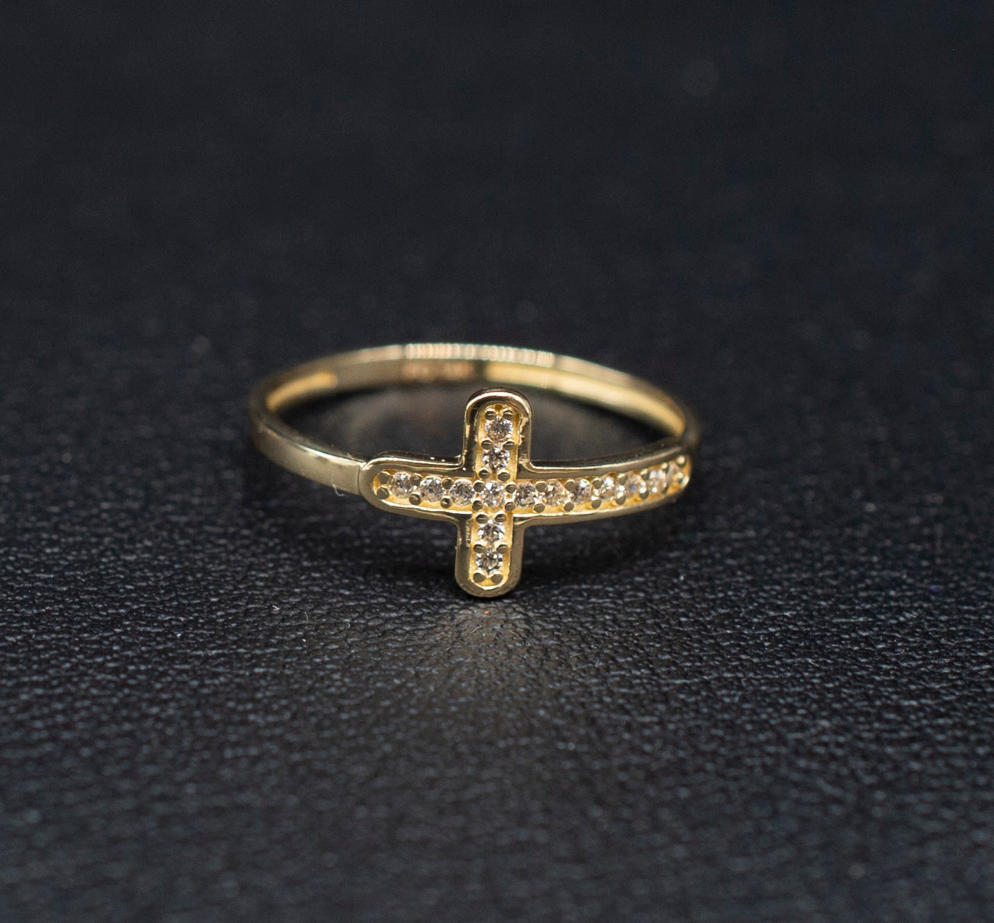 14k Real Solid Yellow Gold Cross Ring, 14k Solid Gold Women Ring, Cross Gemstone Gold Ring for Women, Gift, Gold Ring, Minimalist ring