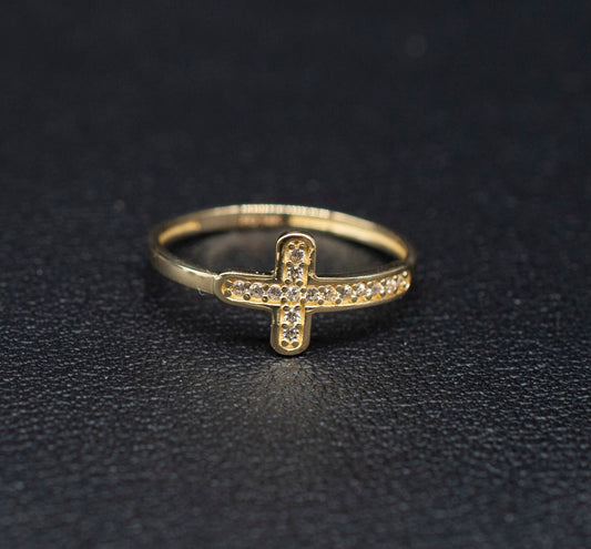 14k Real Solid Yellow Gold Cross Ring, 14k Solid Gold Women Ring, Cross Gemstone Gold Ring for Women, Gift, Gold Ring, Minimalist ring