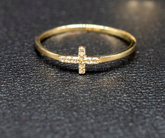 14k Real Solid Yellow Gold Cross Ring, 14k Solid Gold Women Ring, Cross Gemstone Gold Ring for Women, Gift, Gold Ring, Minimalist ring