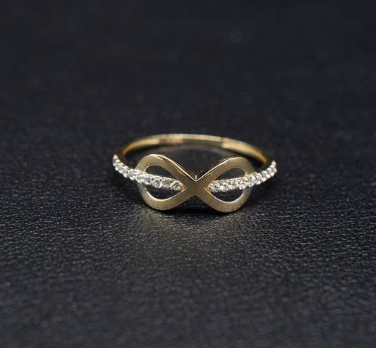 14k Real Solid Yellow Gold Infinity Ring, 14k Solid Gold Women Dainty Ring, Infinity Symbol Gemstone Gold Ring for Women, Gift, Gold Ring