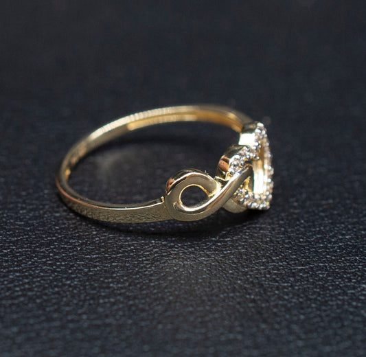 14k Real Solid Yellow Gold Infinity Heart Ring, 14k Solid Gold Women Heart Ring, Infinity Symbol Gemstone Gold Ring, Valentine's day