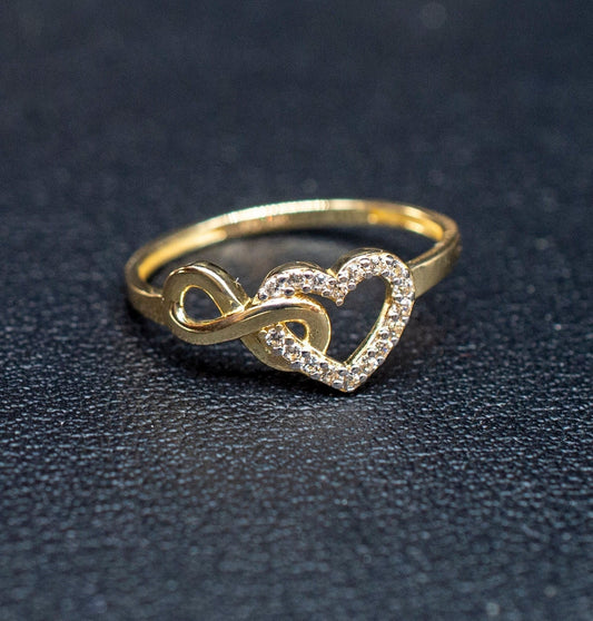14k Real Solid Yellow Gold Infinity Heart Ring, 14k Solid Gold Women Heart Ring, Infinity Symbol Gemstone Gold Ring, Valentine's day