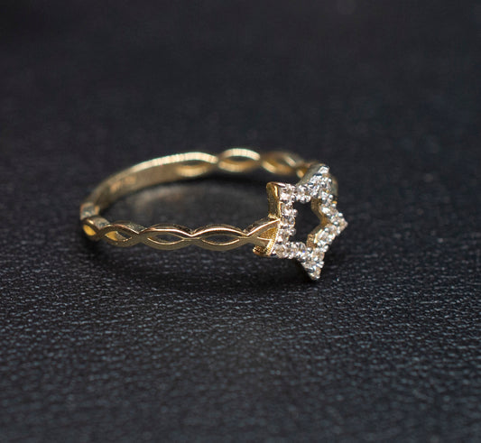 14k Real Solid Yellow Gold Star Ring, 14k Solid Gold Women Dainty Ring, Star Symbol Gemstone Gold Ring for Women, Gift, Gold Ring