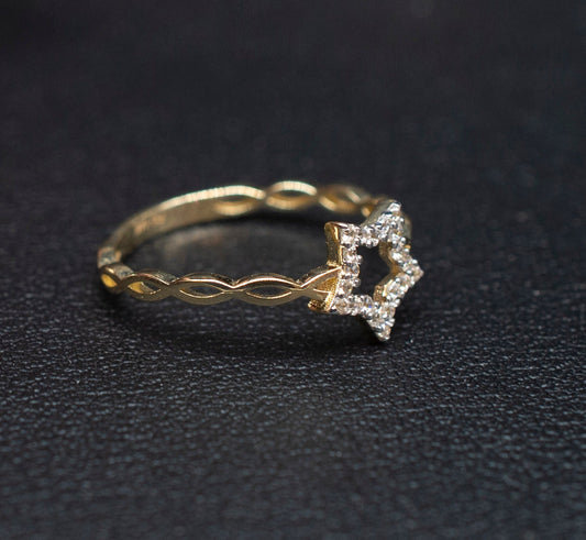 14k Real Solid Yellow Gold Star Ring, 14k Solid Gold Women Dainty Ring, Star Symbol Gemstone Gold Ring for Women, Gift, Gold Ring