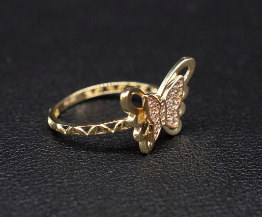 14k Real Solid Yellow Gold Butterfly Ring, 14k Solid Gold Women Dainty Ring, Butter Symbol Gemstone Gold Ring for Women, Gold Women Ring