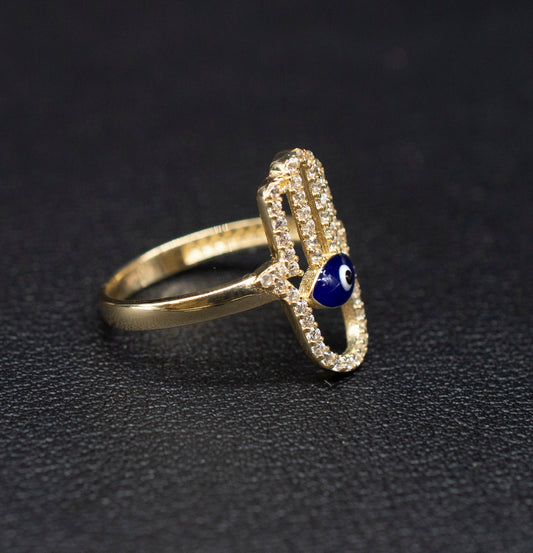 14k Real Solid Yellow Gold Hamsa Hand Evil Eye  Ring, 14k Solid Gold Women Dainty Ring, Evil Eye Gold Ring for Women, Hamsa Hand Gold Ring