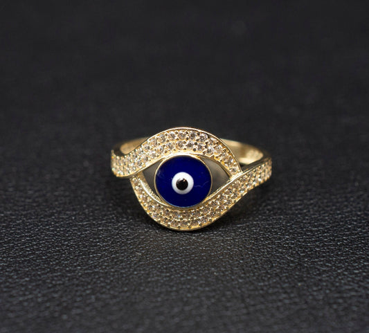 14k Real Solid Yellow Gold Evil Eye  Ring, 14k Solid Gold Women Dainty Ring, Evil Eye Gold Ring for Women,14k Evil Eye Gold Ring