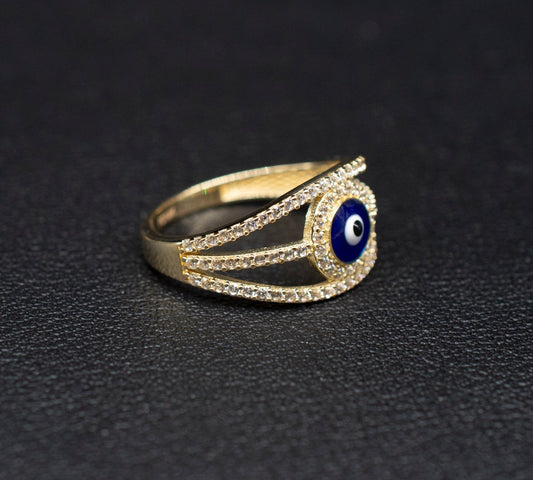 14k Real Solid Yellow Gold Evil Eye  Ring, 14k Solid Gold Women Dainty Ring, Evil Eye Gold Ring for Women,14k Evil Eye Gold Ring