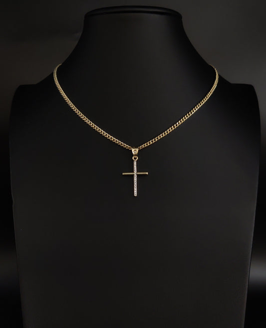 14k Real Solid Gold Jesus Crucifix Pendants Necklace, with 3mm Miami Cuban Chain Necklace , Cross Pendant , Gold  Cross Charm, Gift