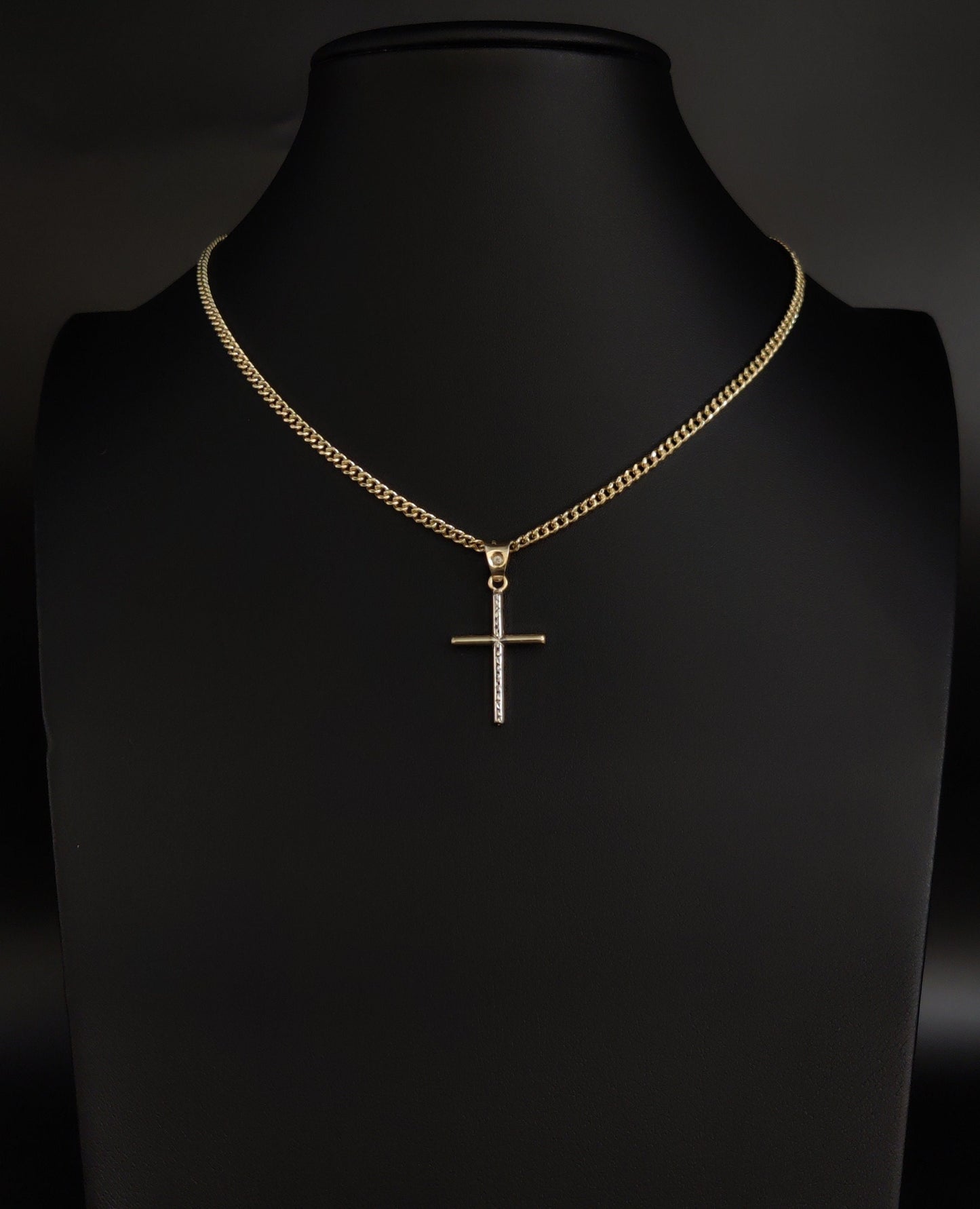 14k Real Solid Gold Cross Pendant Necklace – Jesus Crucifix Charm with 3mm Miami Cuban Chain, Unisex Religious Jewelry Gift, Cross Pendant