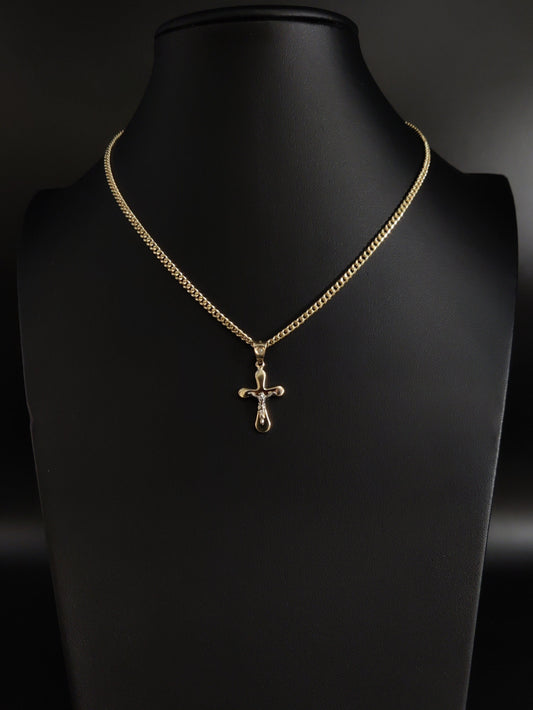 14k Real Solid Gold Jesus Crucifix Pendants Necklace, with 3mm Miami Cuban Chain Necklace , Cross Pendant , Gold  Cross Charm, Gift