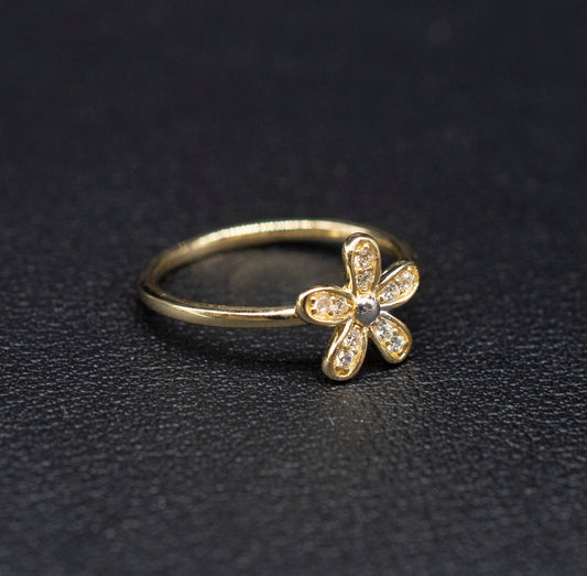 14k Real Solid Yellow Gold Flower Ring, 14k Solid Gold Women Dainty Ring, Flower Gemstone Gold Ring for Women, Gift, Gold Ring