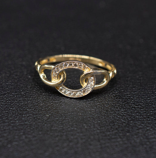14k Real Solid Yellow Gold Triple Circle Ring, 14k Solid Gold Women Dainty Ring, Circle Gemstone Gold Ring for Women, Gift, Gold Ring