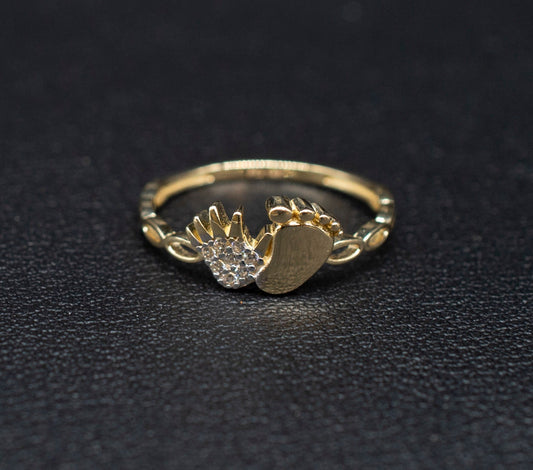 14k Real Solid Gold Baby Hand and Foot Ring, 14k Solid Gold Women Dainty Ring, Footprint Gemstone Gold Ring for Women, Handprint Gold Ring