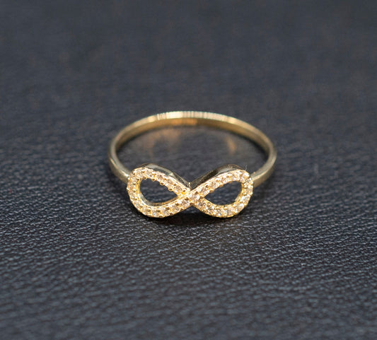 14k Real Solid Yellow Gold Infinity Ring, 14k Solid Gold Women Dainty Ring, Infinity Symbol Gemstone Gold Ring for Women, Gift, Gold Ring