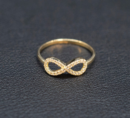 14k Real Solid Yellow Gold Infinity Ring, 14k Solid Gold Women Dainty Ring, Infinity Symbol Gemstone Gold Ring for Women, Gift, Gold Ring