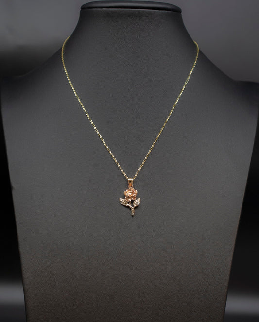 14k Real Gold Rose Necklace,14K Real SOLID Gold Rose Charm, 14k Real Gold 1.3mm Cable Chain Necklace, Gold Rose Pendant