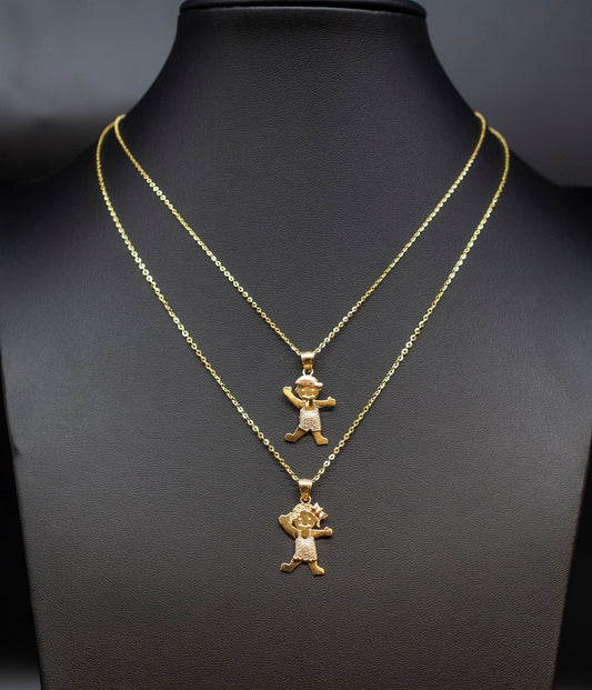 14k Real Gold Girl and Boy Necklace,14K Real SOLID Gold Girl and Boy Charm, 14k Real Gold 1.3mm Cable Chain Necklace, Gold Kids Pendant