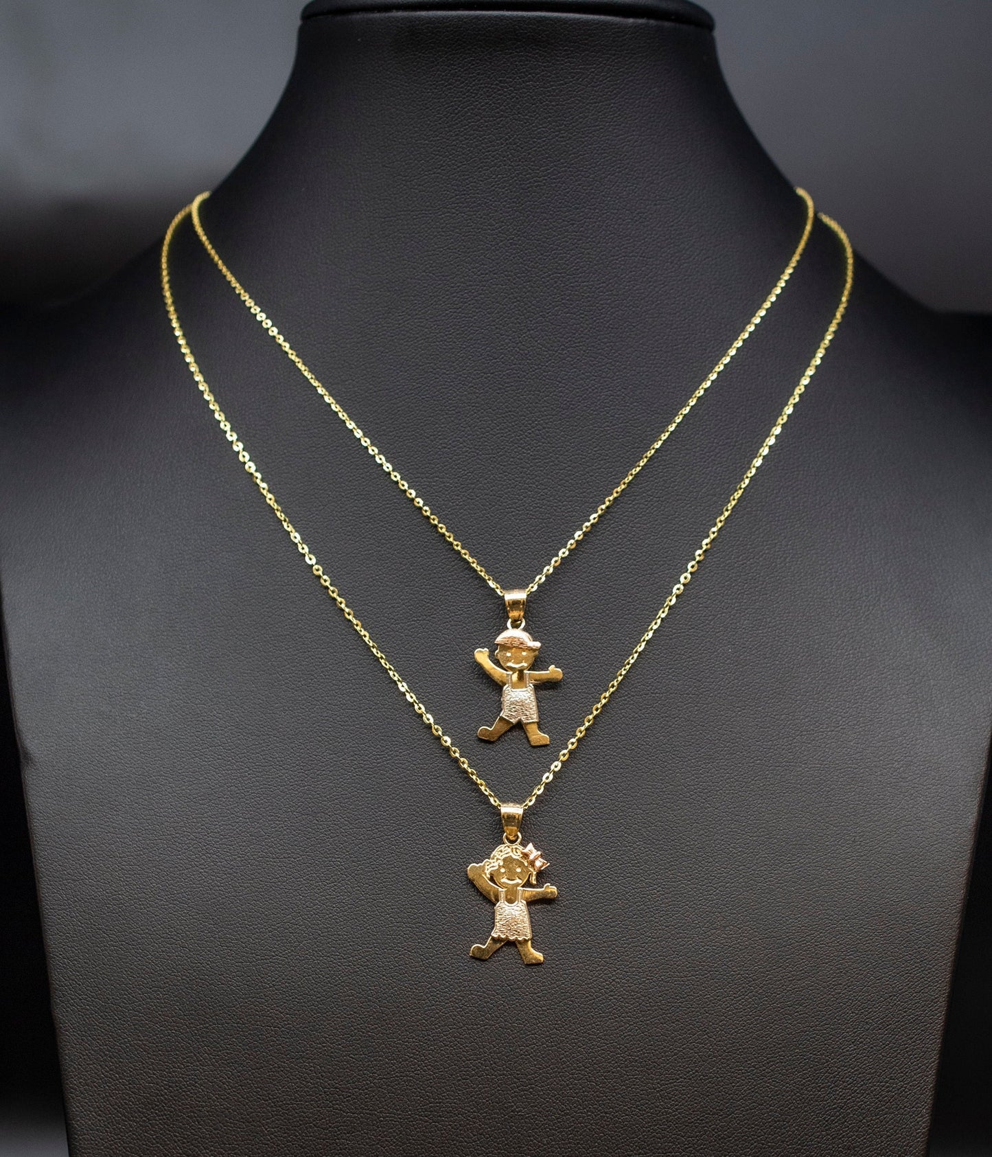 14k Real Gold Girl and Boy Necklace,14K Real SOLID Gold Girl and Boy Charm, 14k Real Gold 1.3mm Cable  Chain Necklace, Gold Kids Pendant