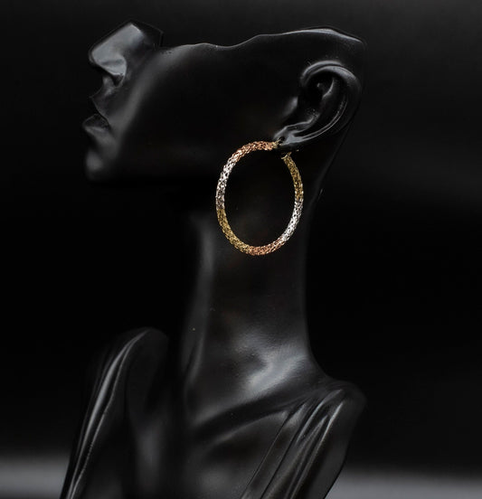 14k Real Solid  Gold Tricolor Hoop Earrings, Tricolor Hoop High Quality Earrings, 15mm-40mm Gold Hoop Earrings,Women Earrings