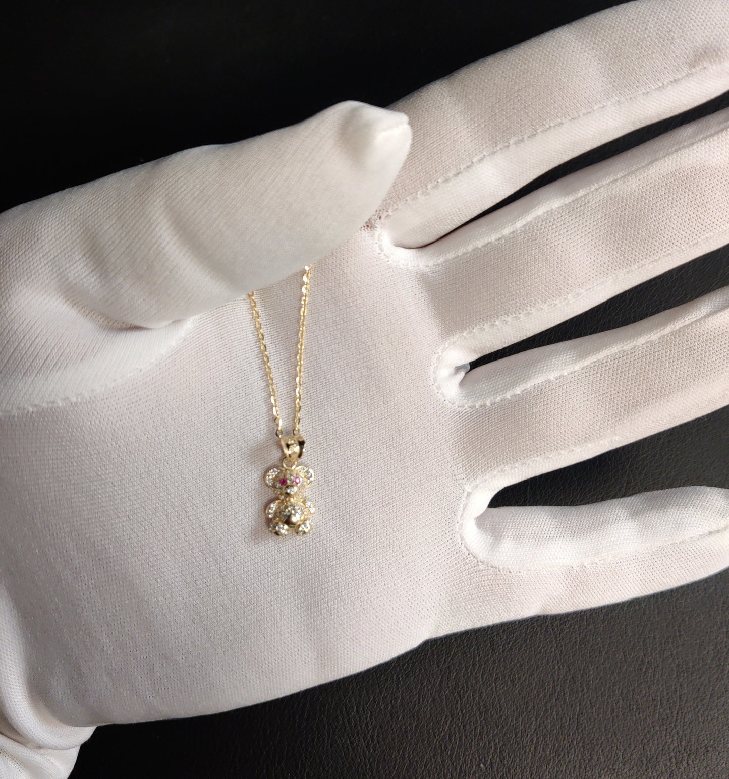 14k Real Gold Pendants Necklace,14K Real SOLID Gold Teddy Bear, 14k Real Gold 1 mm Cable  Chain Necklace,14k Gold Baby Teddy Bear