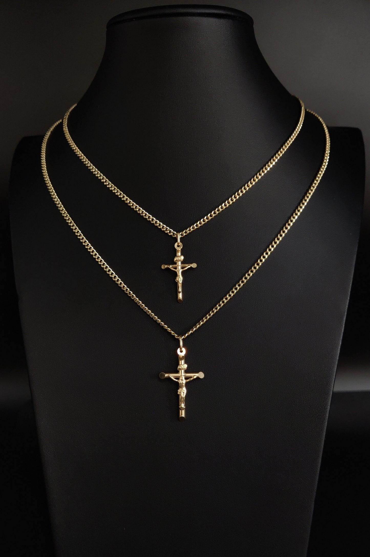 14k Real Gold Jesus Crucifix Pendants Necklace, with 3mm Miami Cuban Chain Necklace , Cross, Gold Inri Cross, Gift
