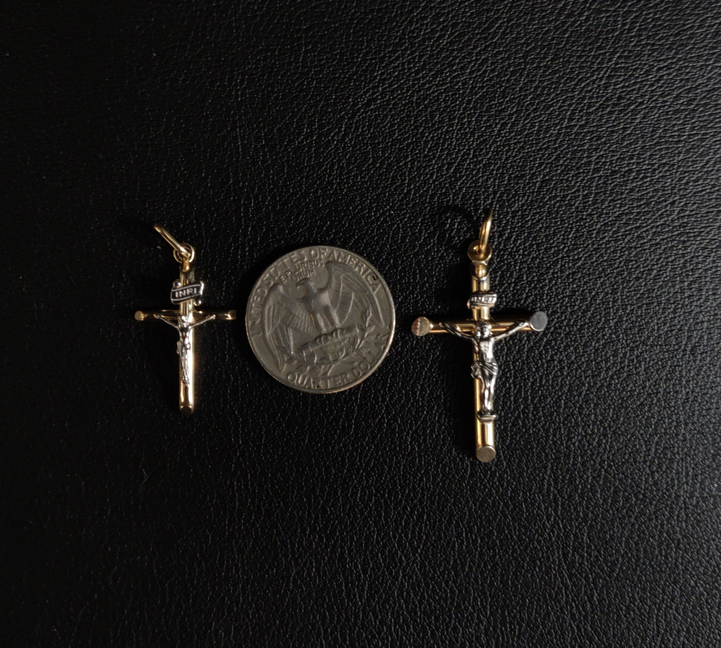 14k Real Gold Jesus Crucifix Pendants Necklace, with 3mm Miami Cuban Chain Necklace , Yellow and White Cross, Gold Inri Cross, Two Tone