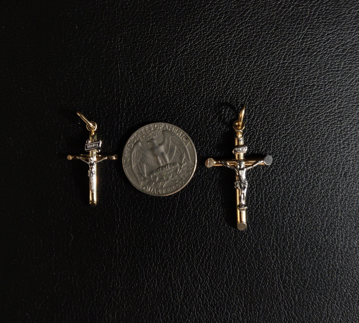 14k Real Gold Jesus Crucifix Pendants Necklace, with 3mm Miami Cuban Chain Necklace , Yellow and White Cross, Gold Inri Cross, Two Tone