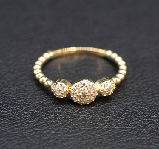 14k Real Solid Yellow Gold Triple Bead Ball Ring, 14k Solid Gold Women Ring, Bad Ball Gemstone Gold Ring for Women, Gift, Gold Ring