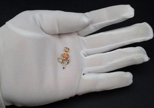 14k Real Gold Rose Necklace,14K Real SOLID Gold Rose Charm, 14k Real Gold 1.3mm Cable  Chain Necklace, Gold Rose Pendant