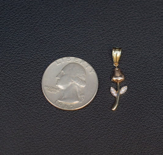 14k Real Gold Rose Necklace,14K Real SOLID Gold Rose Charm, 14k Real Gold 1.3mm Cable  Chain Necklace, Gold Rose Pendant