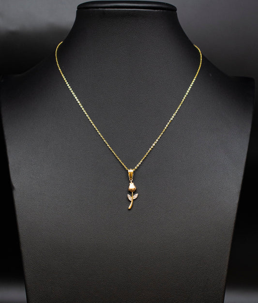 14k Real Gold Rose Necklace,14K Real SOLID Gold Rose Charm, 14k Real Gold 1.3mm Cable  Chain Necklace, Gold Rose Pendant