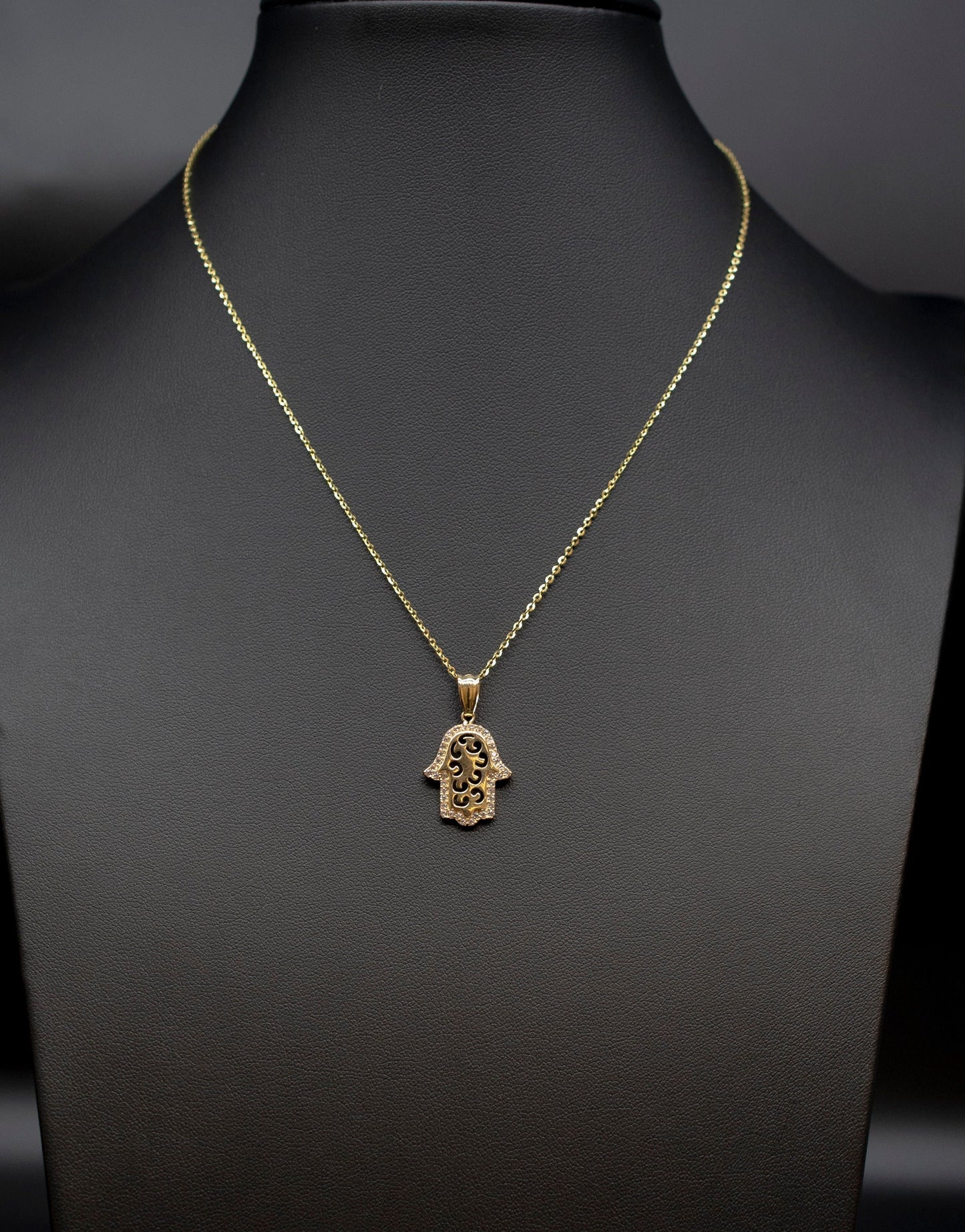 14k Real Gold Hamsa Hand Necklace,14K Real SOLID Gold Fatima Hand Charm, 14k Real Gold 1.3mm Cable  Chain Necklace, Gold Hamsa Hand Pendant