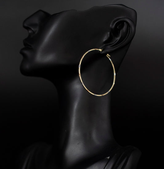 14k Real Solid  Gold Tricolor Hoop Earrings, Tricolor Hoop High Quality Earrings, Square Tube 12mm-42mm Gold Hoop Earrings,Women Earrings