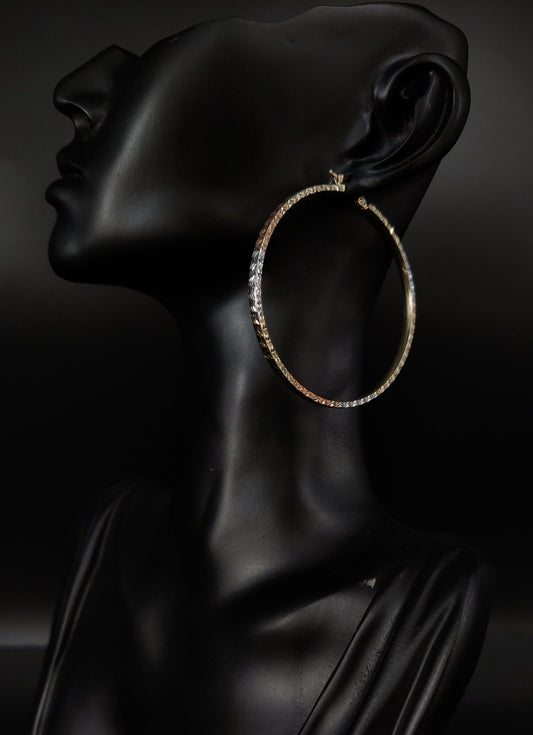 14k Real Solid  Gold Tricolor Hoop Earrings, Tricolor Hoop High Quality Earrings, Square Tube 18mm-53mm Gold Hoop Earrings,Women Earrings