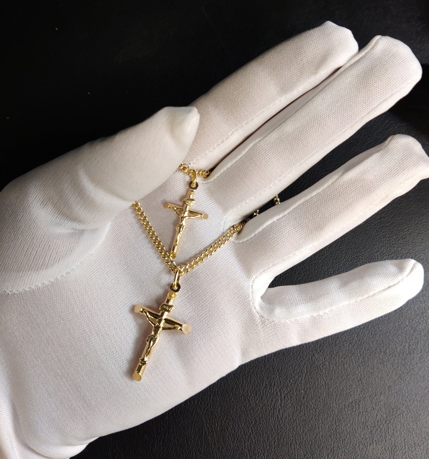 14k Real Gold Jesus Crucifix Pendants Necklace, with 3mm Miami Cuban Chain Necklace , Cross, Gold Inri Cross, Gift