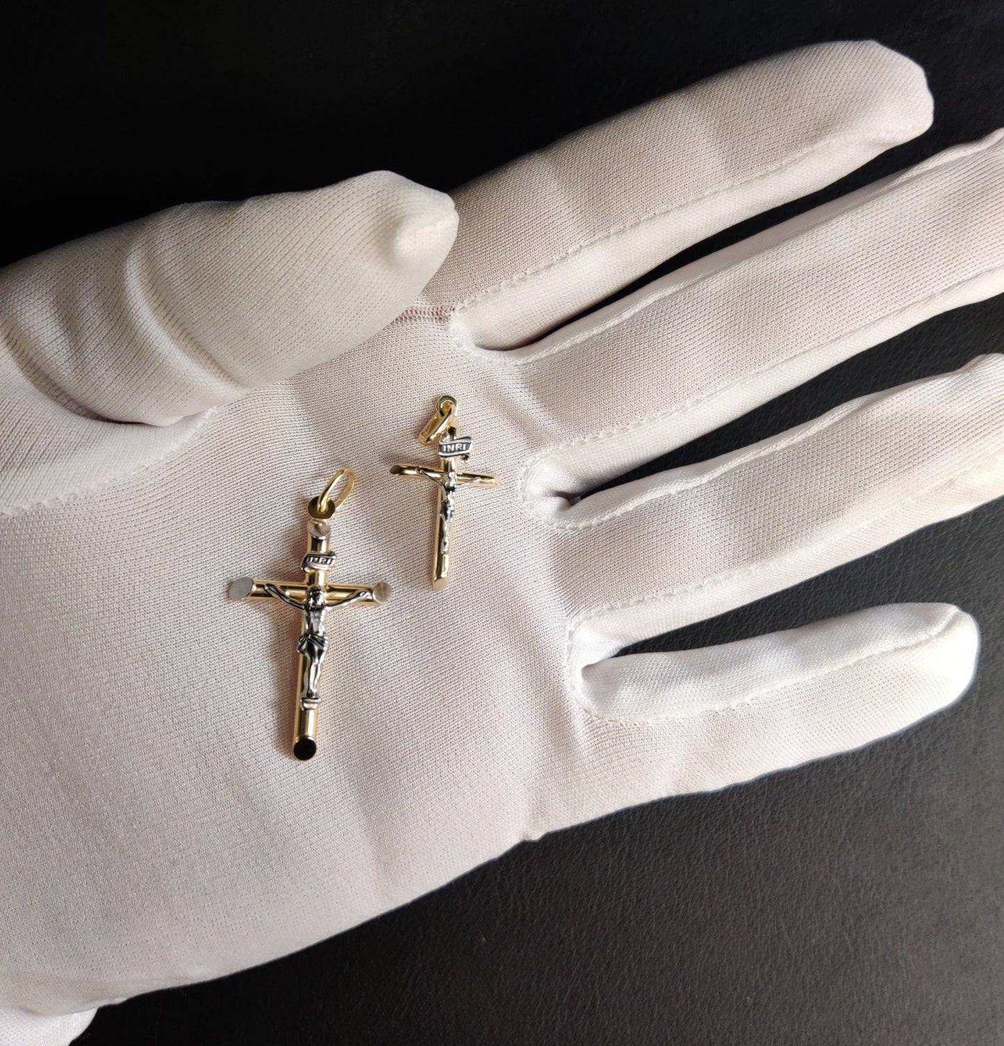 14k Real Gold Jesus Crucifix Pendants Necklace, with 3mm Miami Cuban Chain Necklace , Yellow and White Cross, Gold Inri Cross, Two Tone