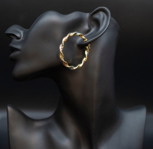 14k Real Solid  Gold Twisted Tricolor Hoop Earrings, Tricolor Hoop High Quality Earring, 30mm-70mm Gold Hoop Earrings,Women Earrings