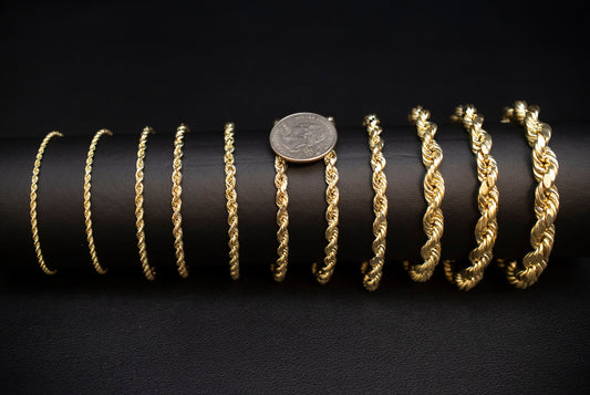 10K Gold Rope Chain Gold Rope Chain  Bracelet 3mm, 3.6mm, 4mm, 4.5mm, 5mm, 6mm 10K Gold Rope Bracelet, 10K Gold Chain,  Men, Women