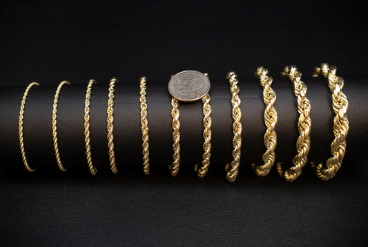 10K Gold Rope Chain Gold Rope Chain Bracelet 3mm, 3.6mm, 4mm, 4.5mm, 5mm, 6mm 10K Gold Rope Bracelet, 10K Gold Chain, Men, Women